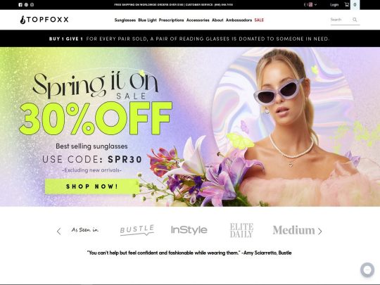 TopFoxx review, a site that is one of many popular Sunglasses Stores