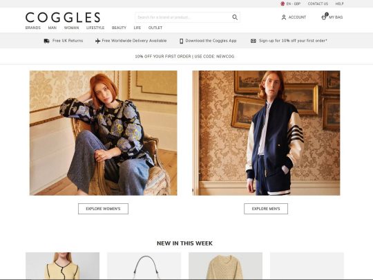 Coggles an eCommerce Shop With Many Clothing Items, and Beauty Products For Men and Women