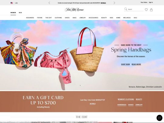 Saks Fifth Avenue an eCommerce Shop With Over 20,000 Clothing Items and Accessories For Men, Women and Kids
