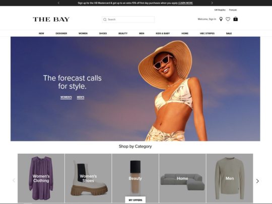 The Bay is an eCommerce store based in Canada, with great deals on handbags, clothing, shoes, houseware and more.