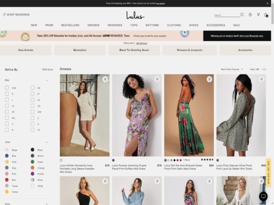 Websites like lulus best sale clothing