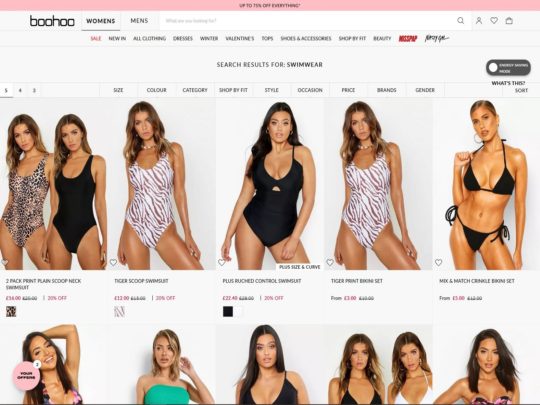 A wide range of trendy swimwear from BooHoo's collection available for purchase online