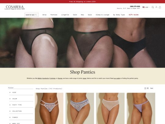 Cosabella Panties review, a site that is one of many popular Women's Underwear Stores