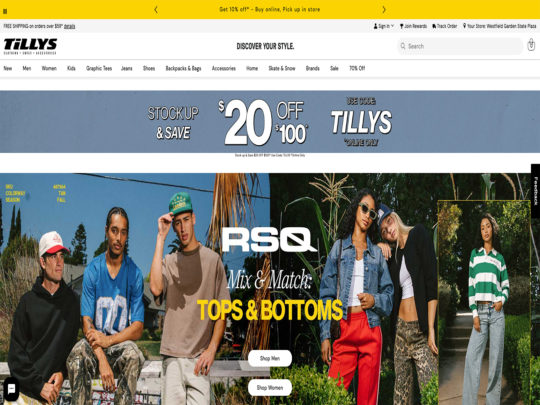 Tillys: Explore a wide range of trendy apparel, shoes, and accessories for an active and casual lifestyle.