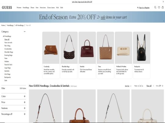 Explore Guess handbags with trendy designs, bold logos, and versatile styles, from totes to crossbody bags, for any occasion.