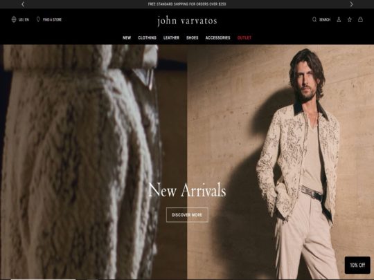 John Varvatos: A luxury menswear brand blending rock ‘n’ roll style with modern craftsmanship and edgy sophistication.