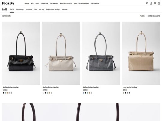 Luxury Prada handbags in leather and nylon, featuring iconic designs, triangle logo, and expert Italian craftsmanship.