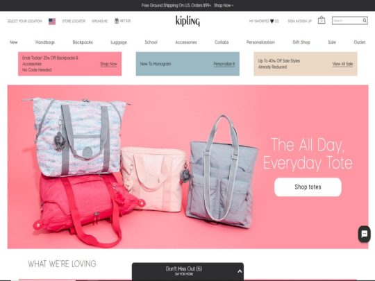 Kipling offers lightweight, durable bags and backpacks with a signature crinkle nylon design for everyday versatility and style.