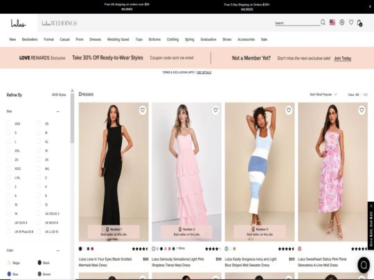 Lulus offers a diverse collection of stylish dresses for various occasions, including weddings, parties, and casual wear.