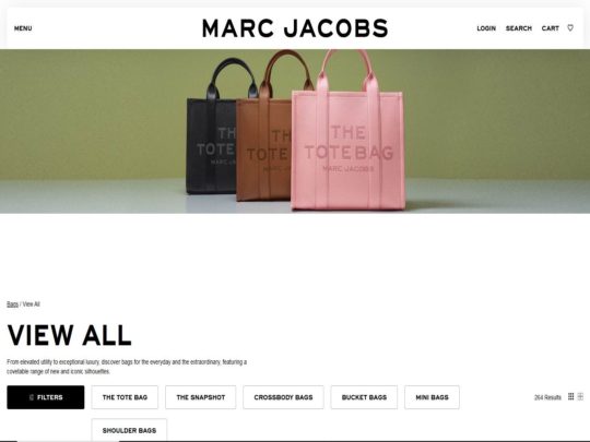 Marc Jacobs handbags feature elegant leather designs, including mini bags, totes, and versatile bag straps for customization.