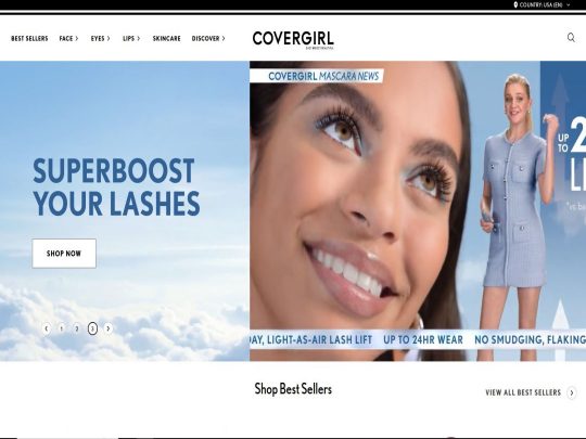 Covergirl’s website showcasing cruelty-free makeup, virtual try-on tools, and beauty tutorials.