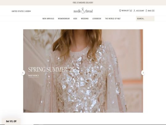 Needle & Thread is a British brand known for its delicate, handcrafted embellishments and romantic, vintage-inspired fashion.