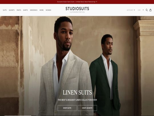 StudioSuits offers affordable custom-tailored suits with a wide range of fabrics, styles, and made-to-measure options online.