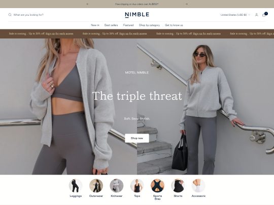 Shop stylish, sustainable activewear from Nimble – designed for movement, made for women, and kind to the planet.