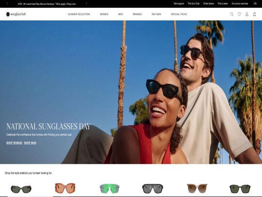 Sunglass Hut offers designer sunglasses for men and women with global shipping, virtual try-on tools, and top brand options.
