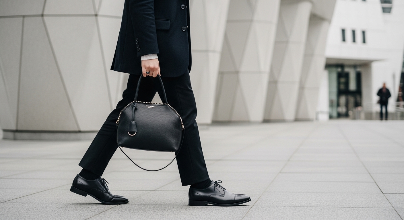 A fashionable person confidently wearing a stylish accessory, proving that modern vegan leather that doesn't crack is both a durable and timeless choice for any wardrobe.