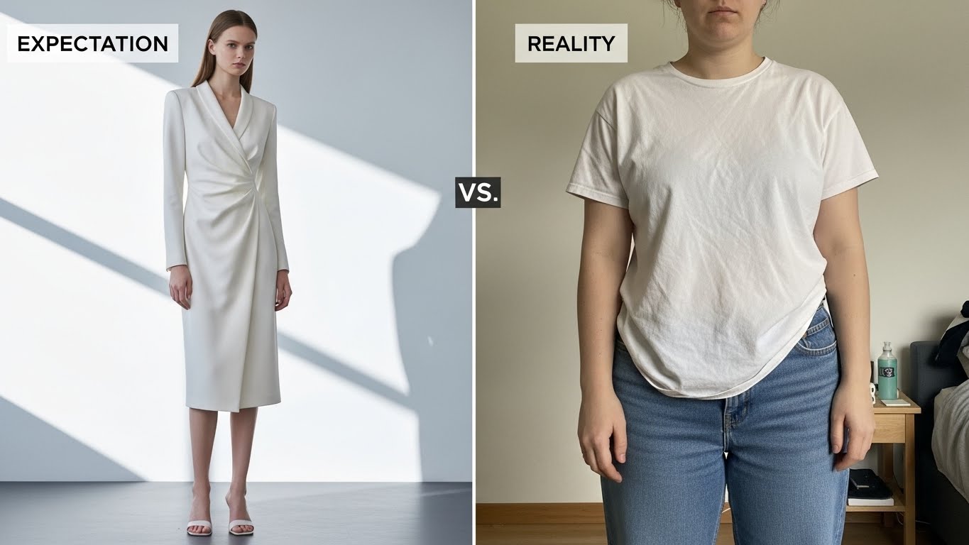 Common Online Shopping Mistakes When Buying Clothes customer comparing product photos and reviews while shopping for clothes online