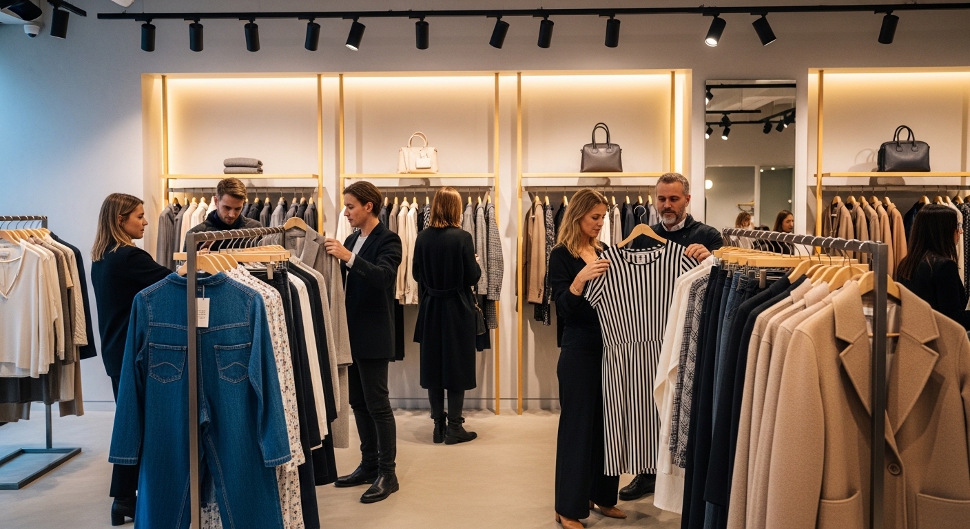 Best Clothing Stores for Quality and Style Shopping Guide 2026 Fashion shoppers browsing high-quality clothing in a modern boutique store with premium fabrics, stylish outfits, and curated wardrobe essentials.