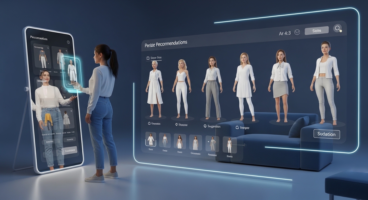 AI Clothing Stores Dashboard with AI-Generated Models and Smart Fashion Analytics AI clothing stores platform displaying AI-generated fashion models and data-driven styling insights on a digital dashboard