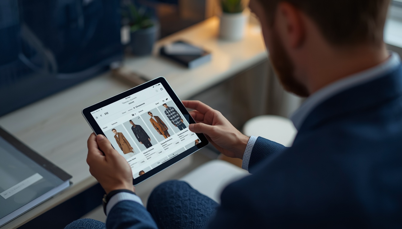 Safe Online Clothing Shopping Tips for Fashion Buyers Man reviewing secure online fashion stores and detailed clothing product pages before making a safe ecommerce purchase.
