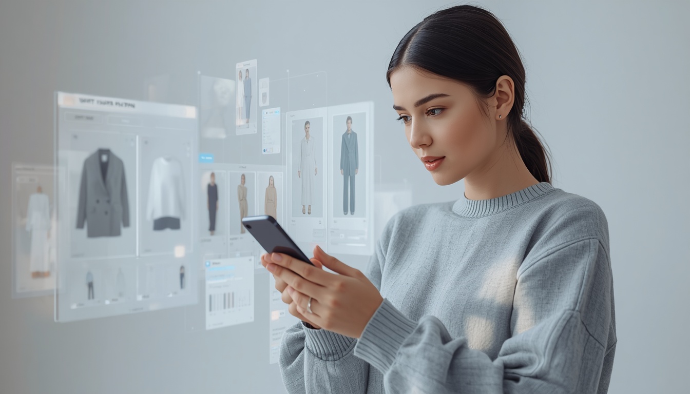 AI-powered virtual stylist displaying personalized outfit recommendations, color analysis, and fashion suggestions during an online shopping session.